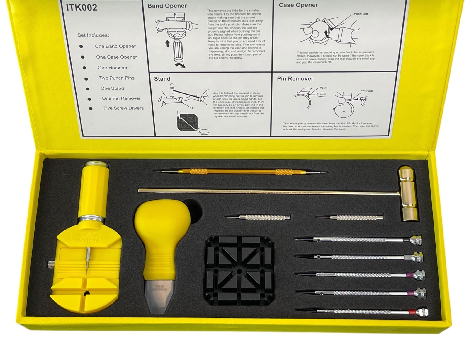 New Invicta Watch Tool Repair Kit 12 Piece Set Band & Case Opener Screw Driver