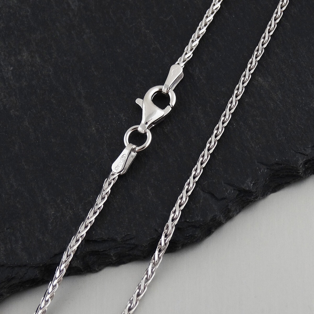 Diamond Cut Spiga Wheat 1.5mm Chain Necklace – Rhodium 925 Sterling Silver