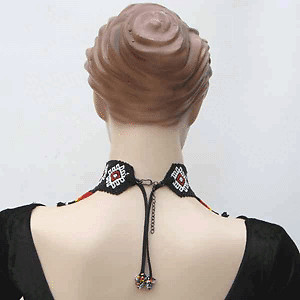 Handmade Black Fire Pattern Beaded choker necklace