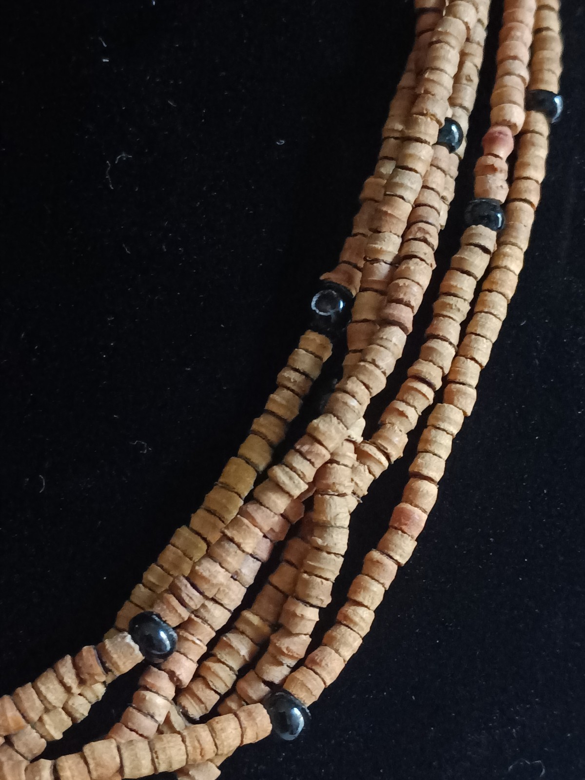 vintage Brown Wood Beaded Multi-Strand Ball/Bead Necklace Hook Closure 20in