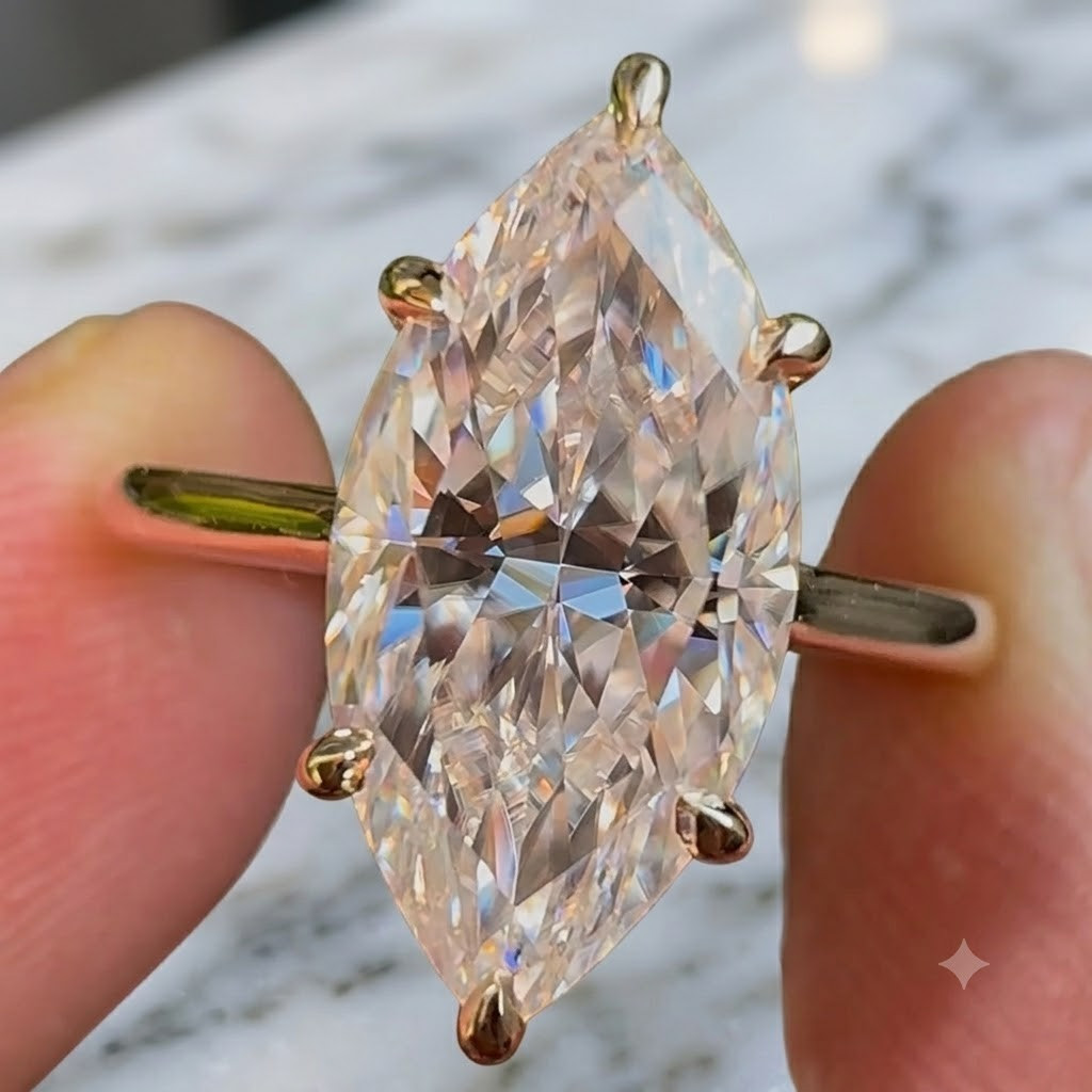 8 CT Certified Marquise Cut White Diamond Ring, Tariffs FREE & Matching Studs.