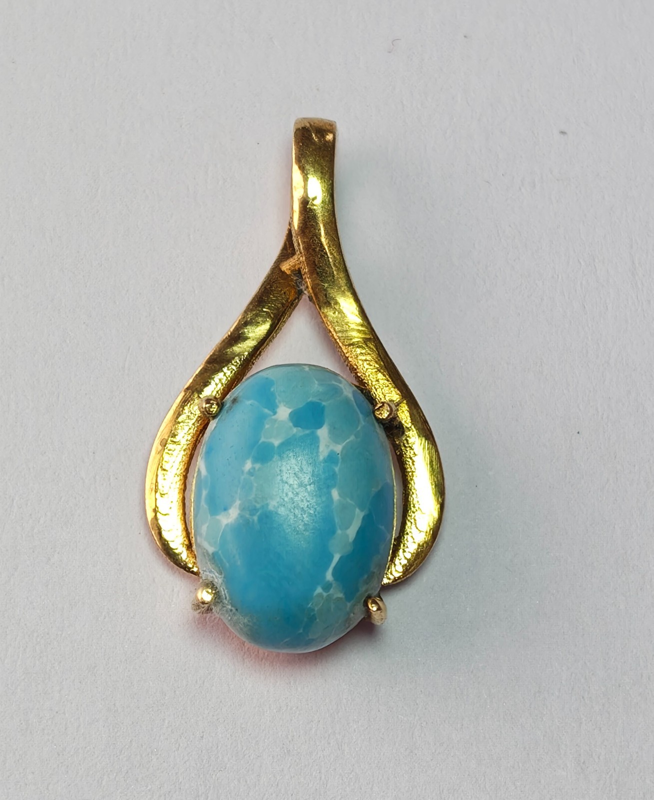 Natural Larimar Oval Cabochon Solitaire Horizontal Teardrop Pendant for Unisex