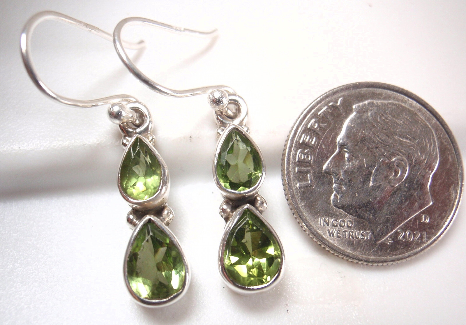 Faceted Peridot Double Gem 925 Sterling Silver Dangle Drop Earrings