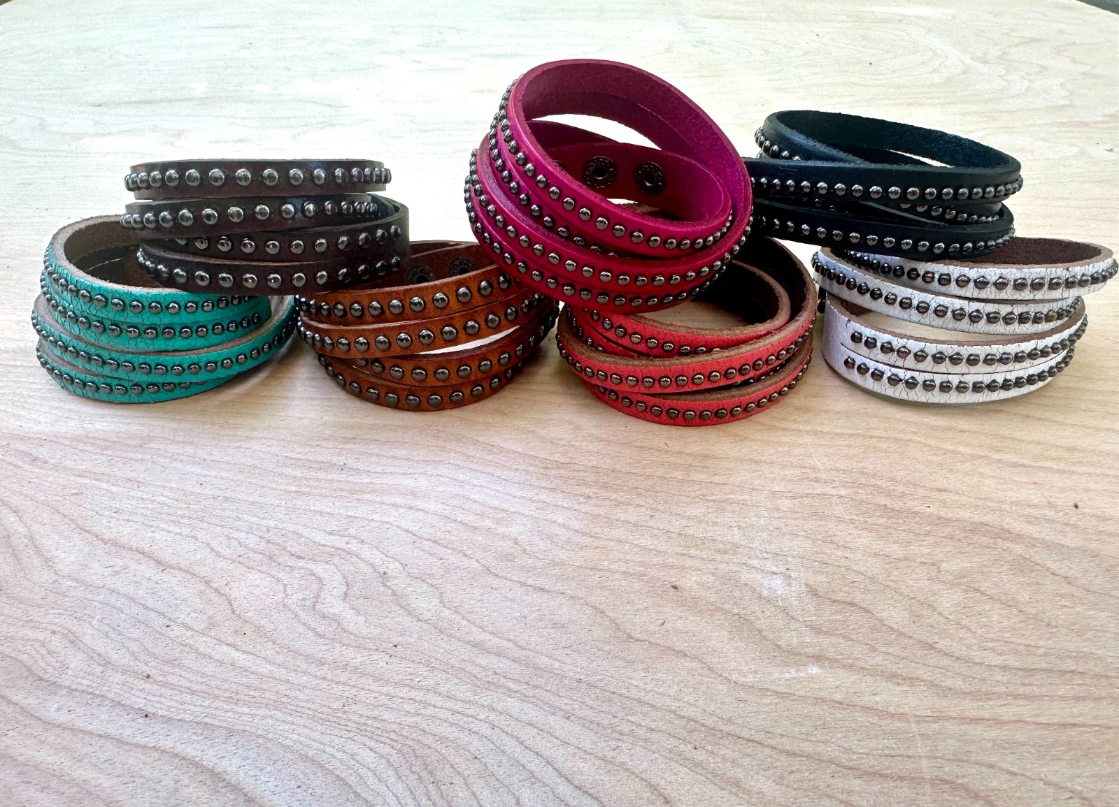 Wholesale Studded Leather Wrap Bracelets Multi Color Pack – 14 Pack