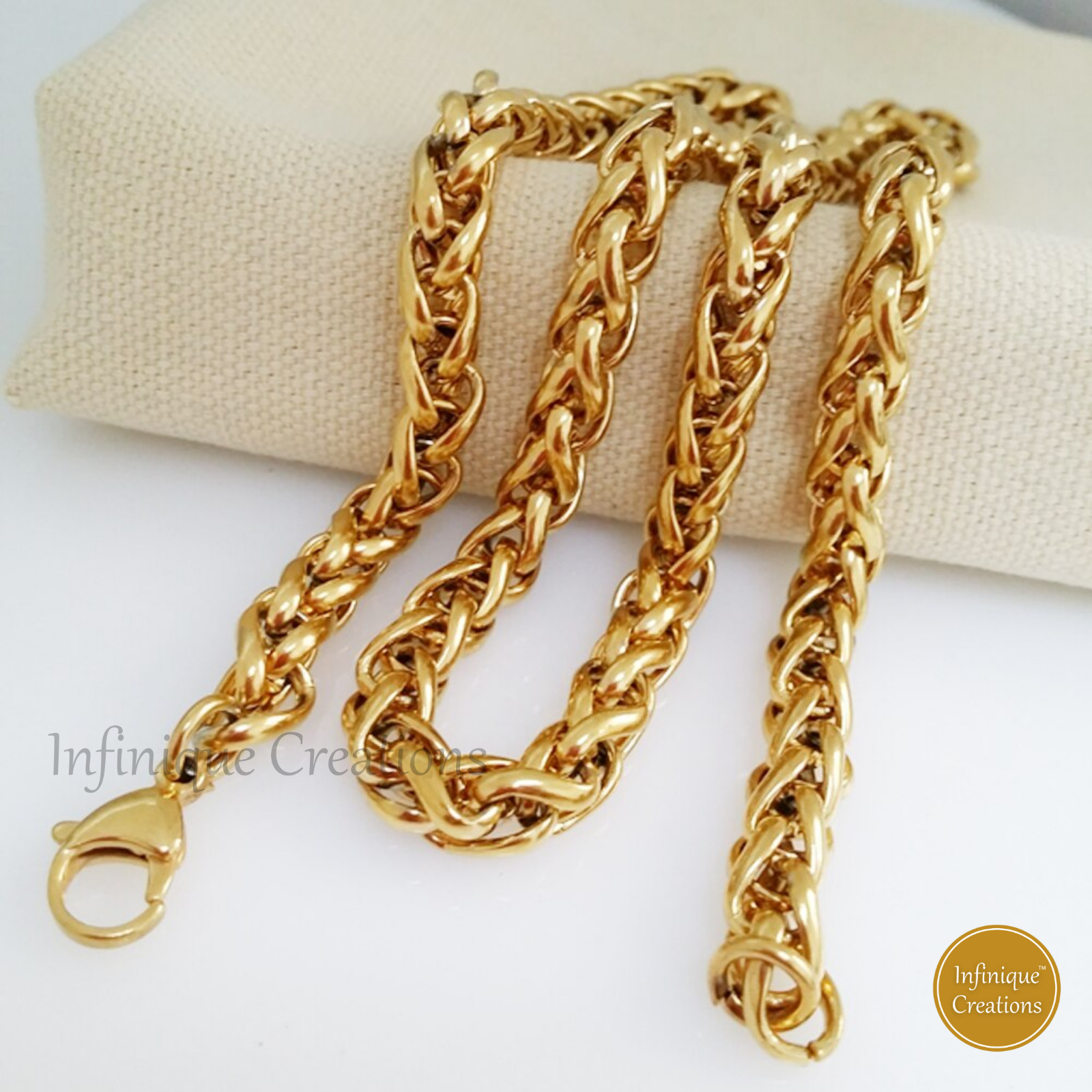 Stainless Steel Wheat Braided Chain 18K Gold Plated 7-38″ Men Bracelet Necklace