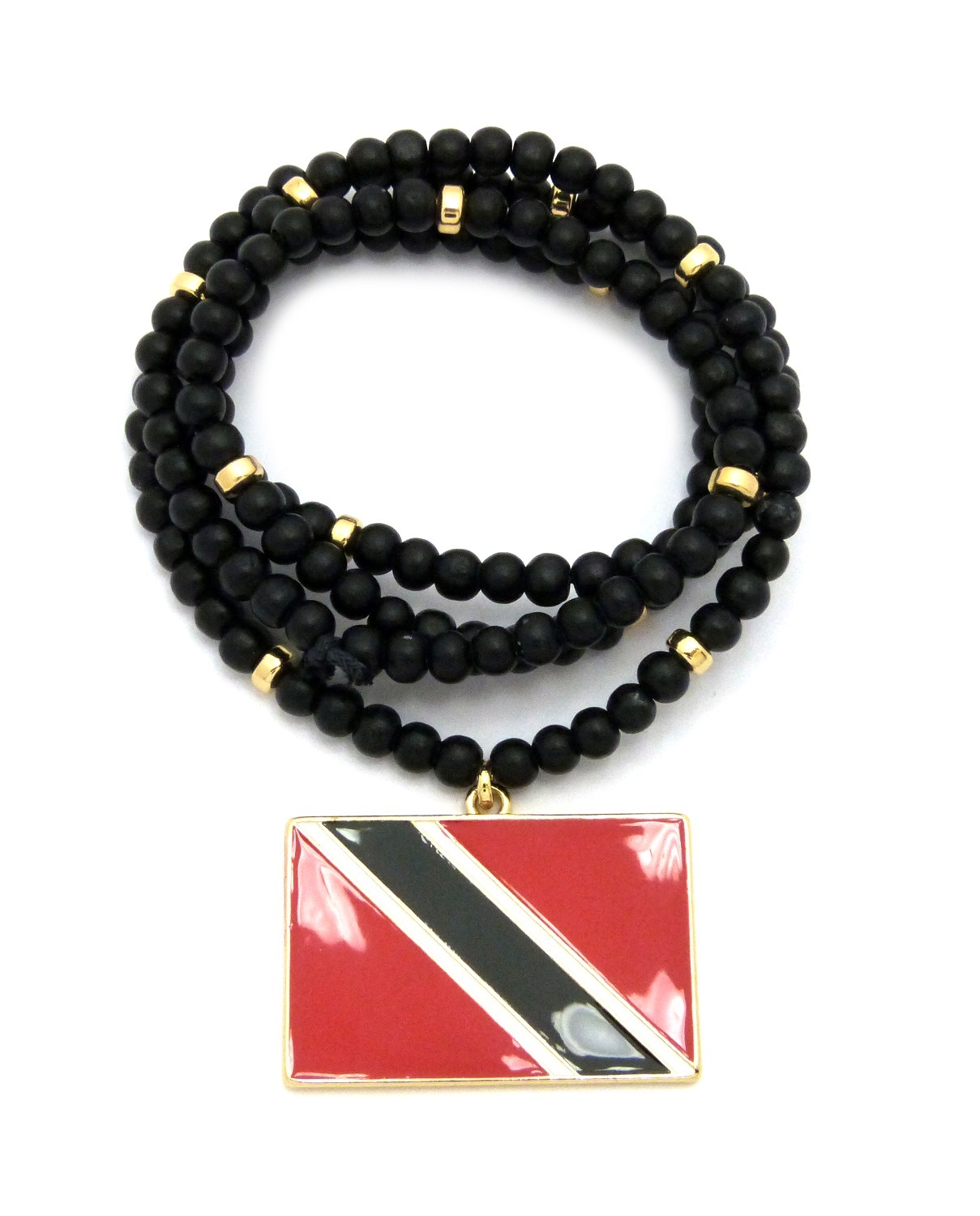 Rectangle Trinida Tobago Flag Pendant 6mm 30″ Wooden Bead Necklace RC2342G-WBK