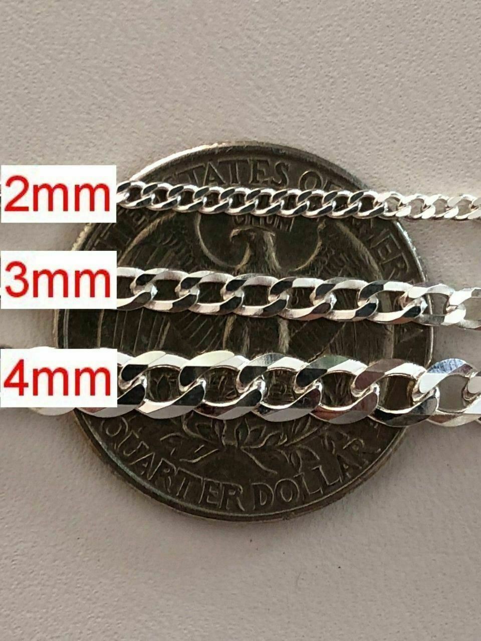 Real Solid 925 Sterling Silver Cuban Chain Men’s Women’s 2-16mm Italy Necklace