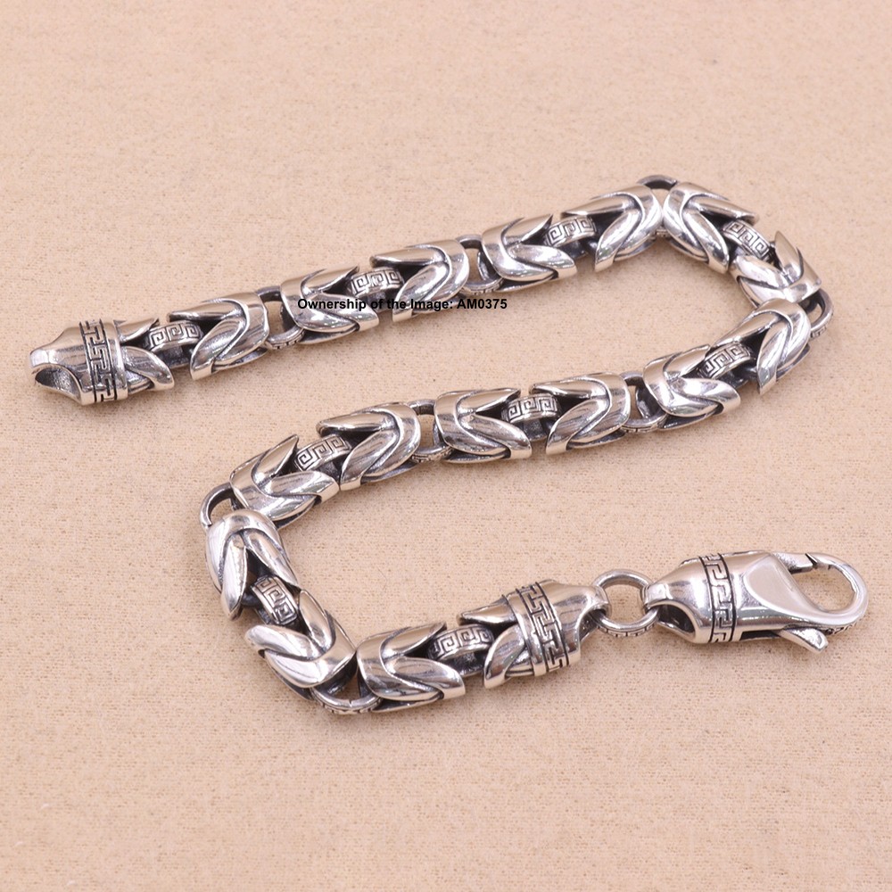Pure 925 Sterling Silver 7mm Byzantine Link Bracelet 7.9inch Vintage Style