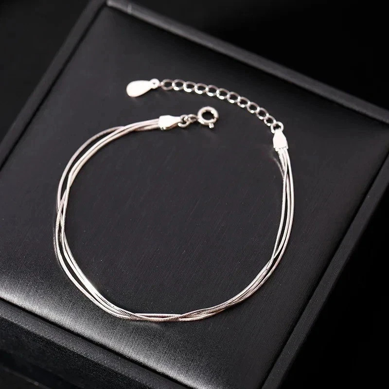 Women’s 925 Sterling Silver Multilayer Snake Chain Foot Ankle Bracelet New USA