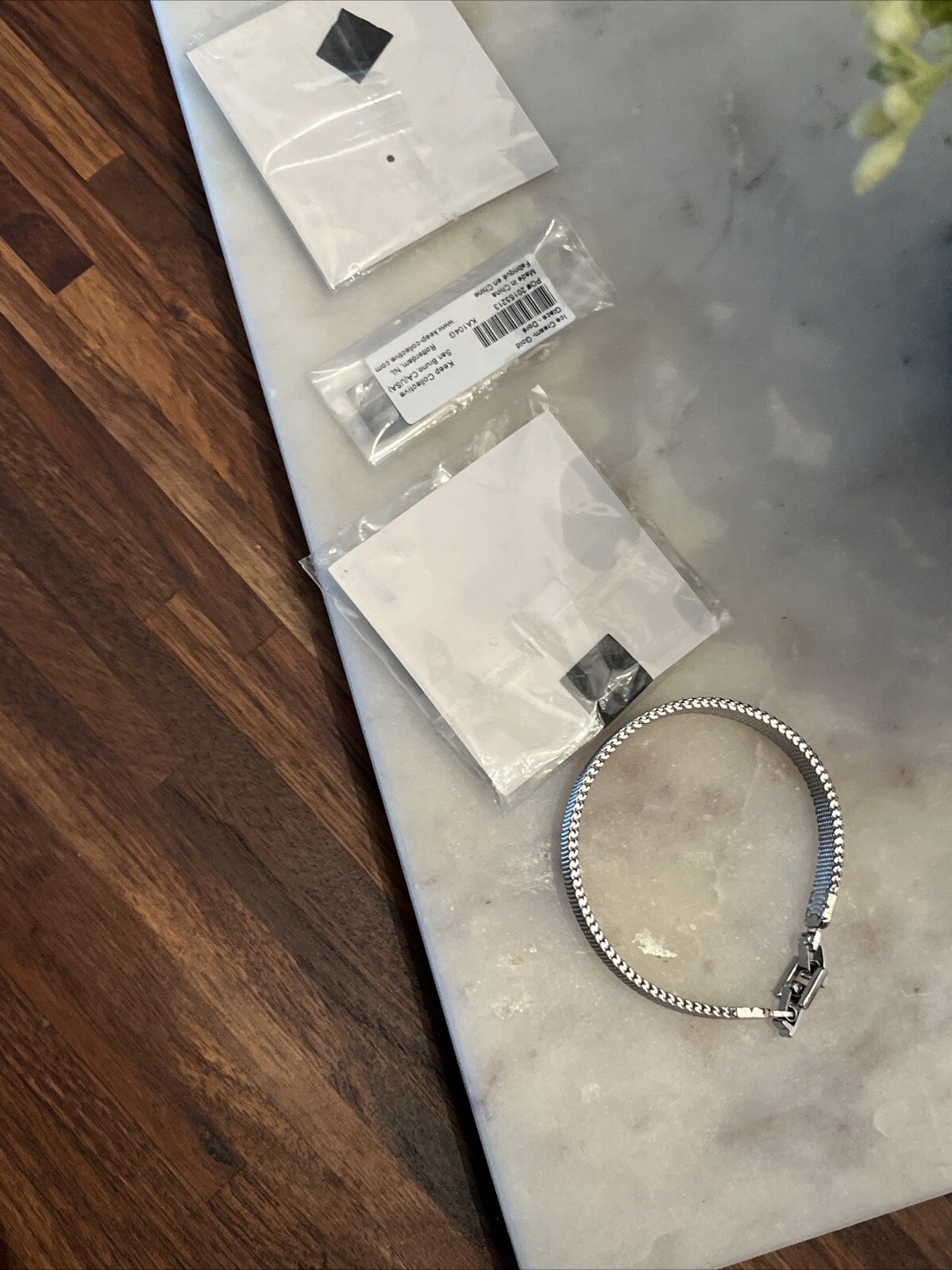 STELLA & DOT Keep Collective Silver Mesh Charm Bracelet with Charms NEW