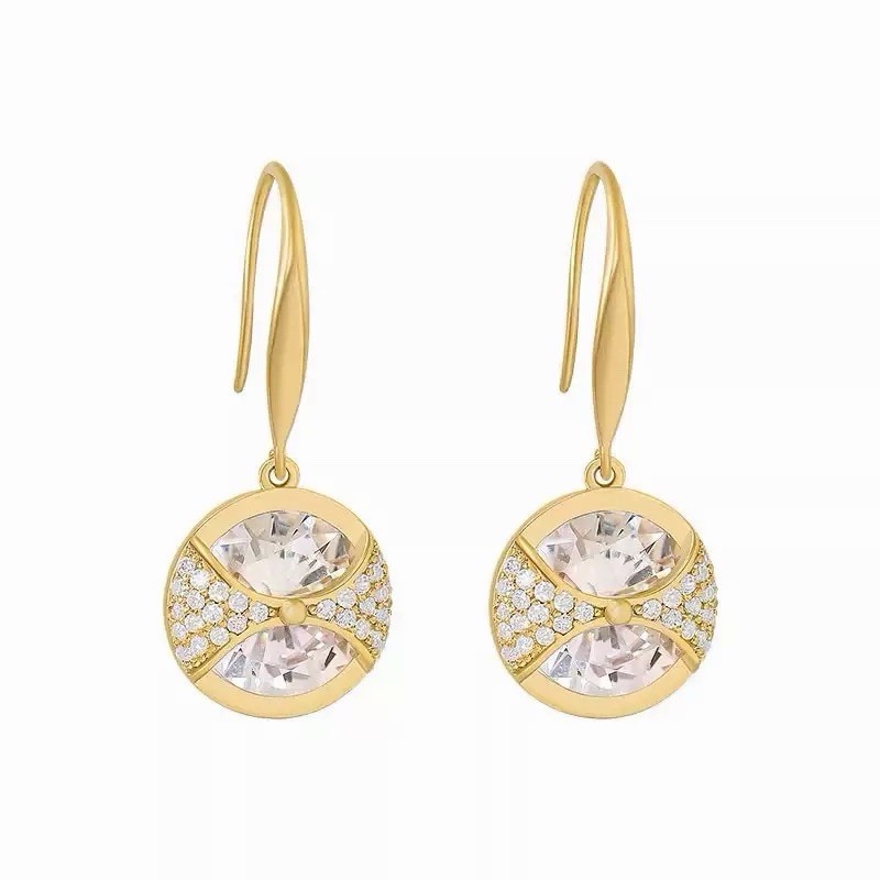 18K Gold Plated Round CZ Dangle Earrings Sparkly Crystal Drop Earrings 395