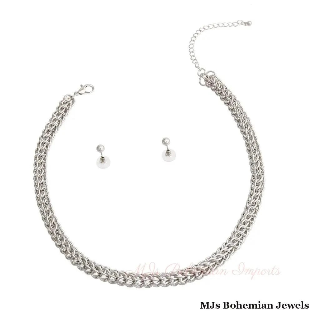 Silver Rhodium Multi-Link Round Chain Necklace