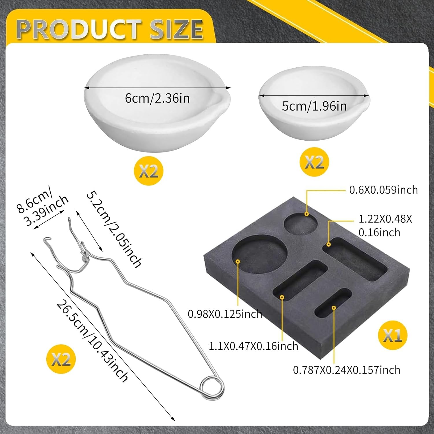 Graphite Metal Melting Casting Kit 7pc 5-in-1 Graphite Ingot Mold & Quartz
