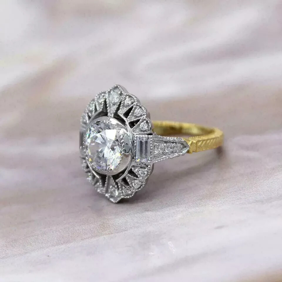 2Ct Round Cut Lab Created Diamond Engagement Ring 14K Yellow/White Gold Finish
