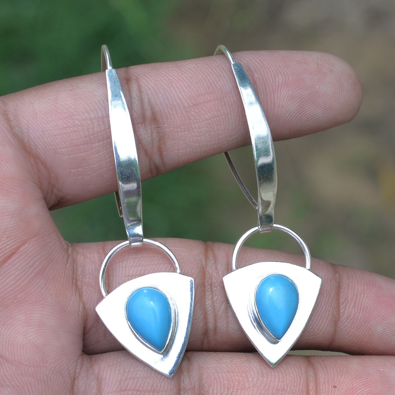 Sleeping Beauty Turquoise Gemstone Earring 925 Sterling Silver Handmade Jewelry