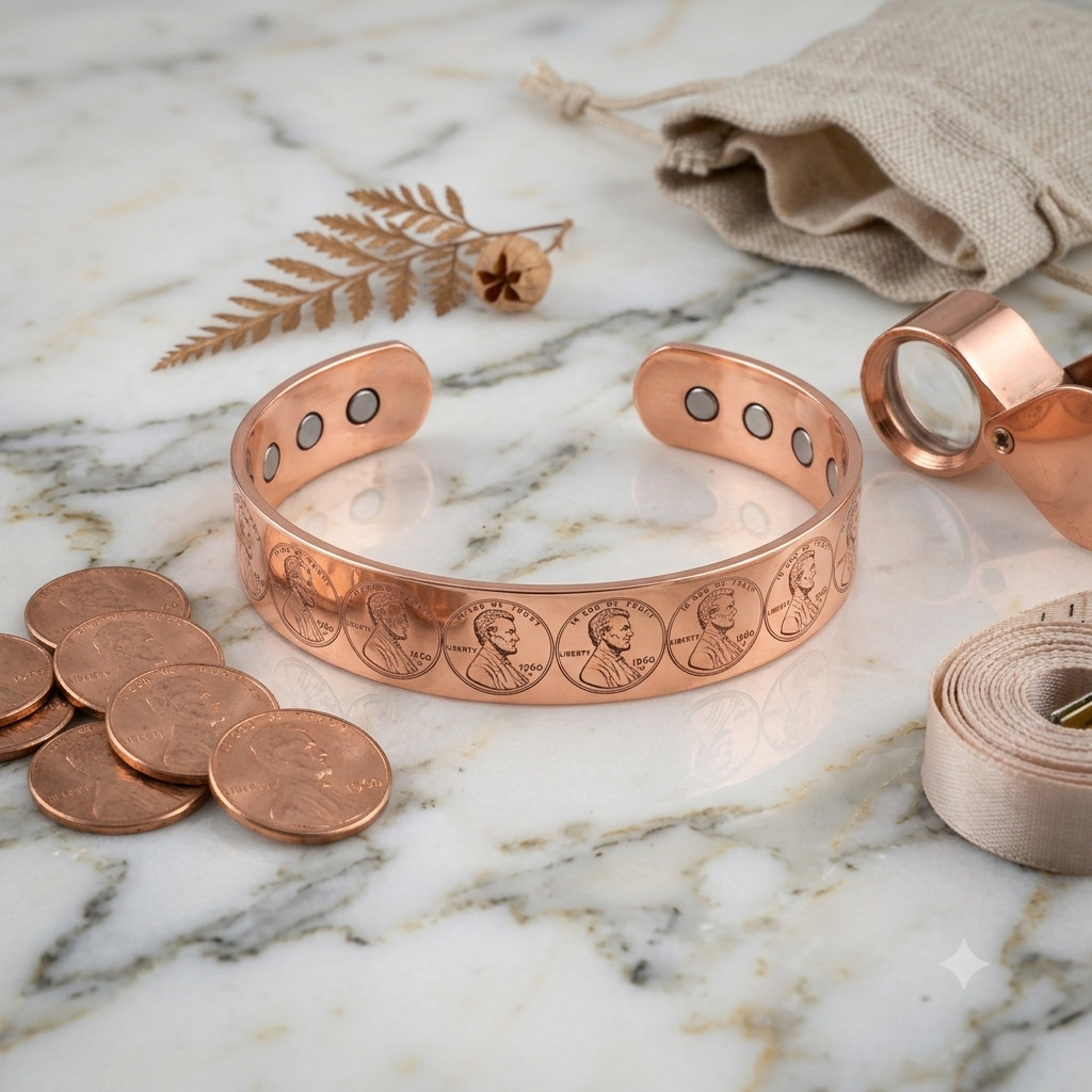 Lincoln Penny Design Solid Copper Magnetic Bracelet Arthritis Pain Therapy Cuff