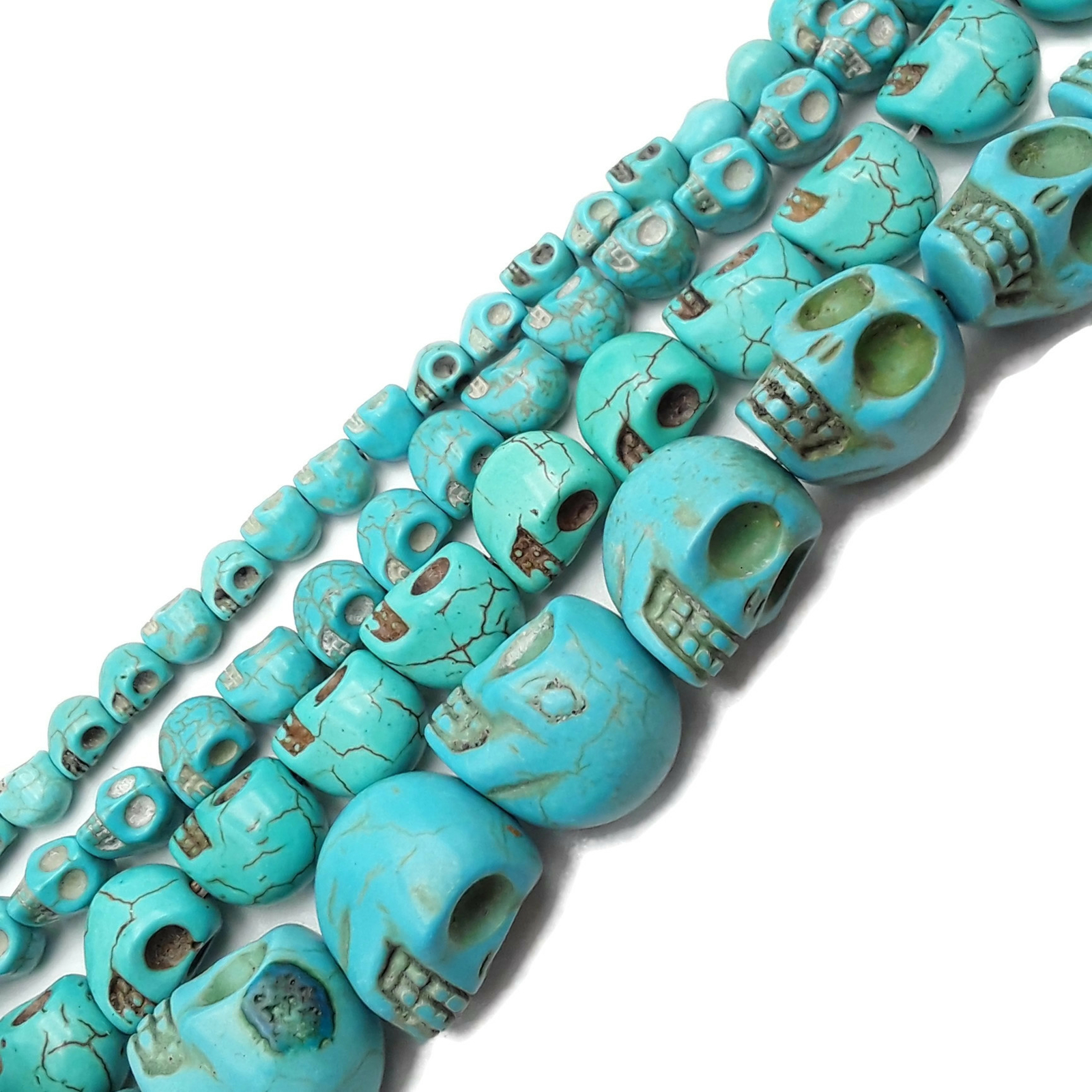 Blue Howlite Turquoise Skull Beads 6x8mm 8x10mm 10x12mm 18x20mm 15.5″ Strand