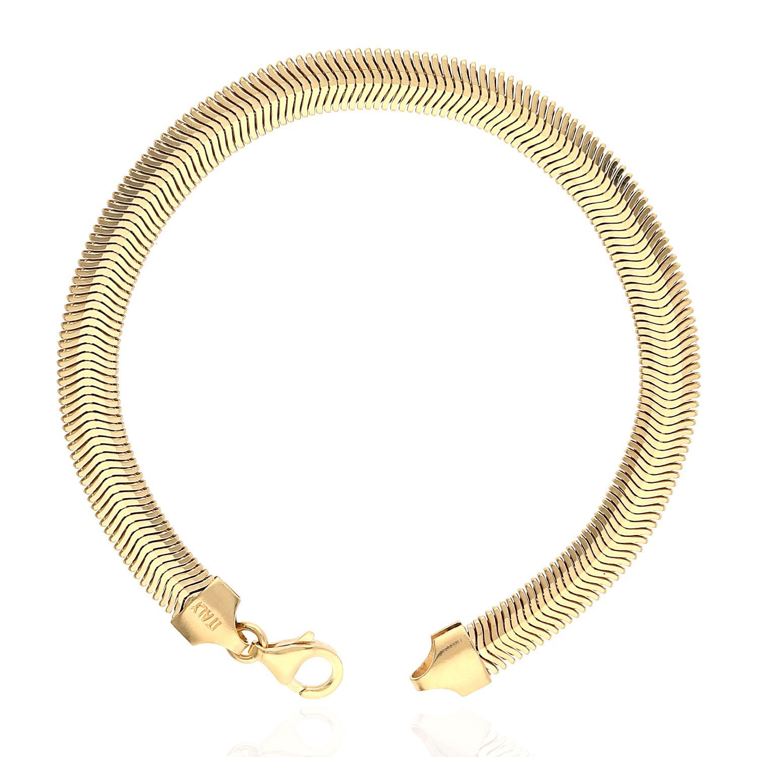 Yellow White Gold Over Sterling Silver Fancy Puffed Herringbone Bracelet 7.5″