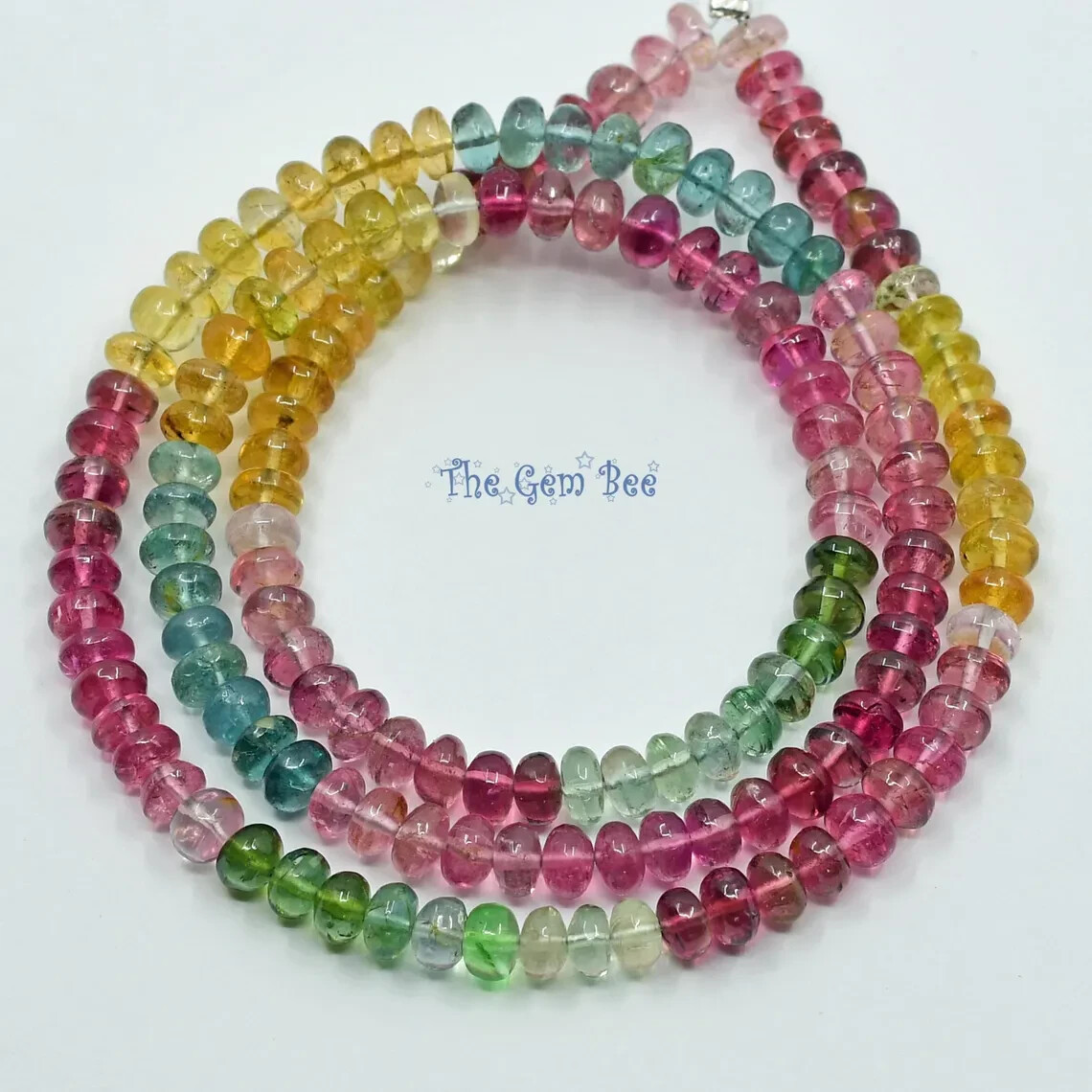 4.2mm Pink Blue Green Yellow Candy Tourmaline Smooth Rondelle Bead 16″ strand