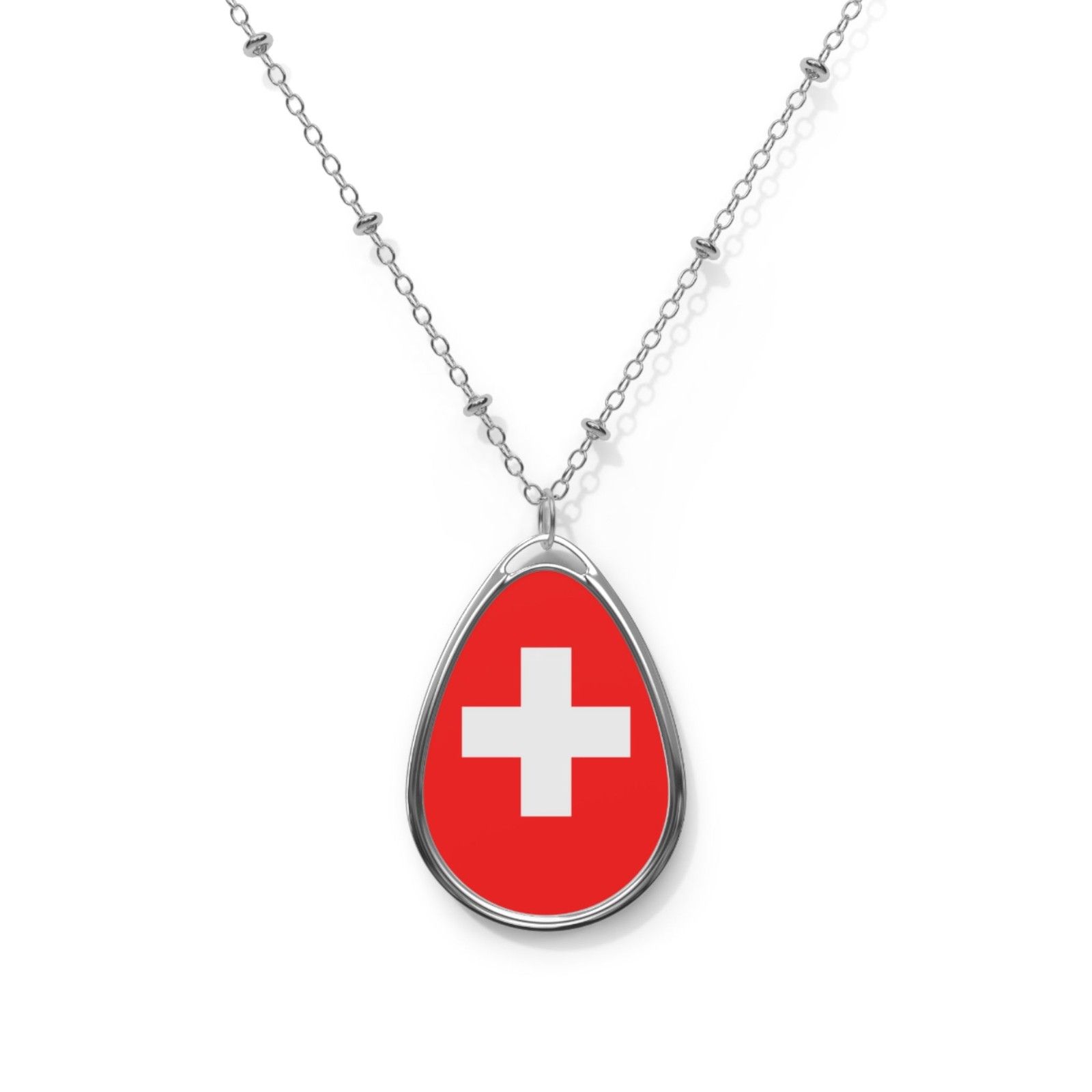 Switzerland Flag Oval Necklace – Classic Zinc Alloy Pendant – One Size /