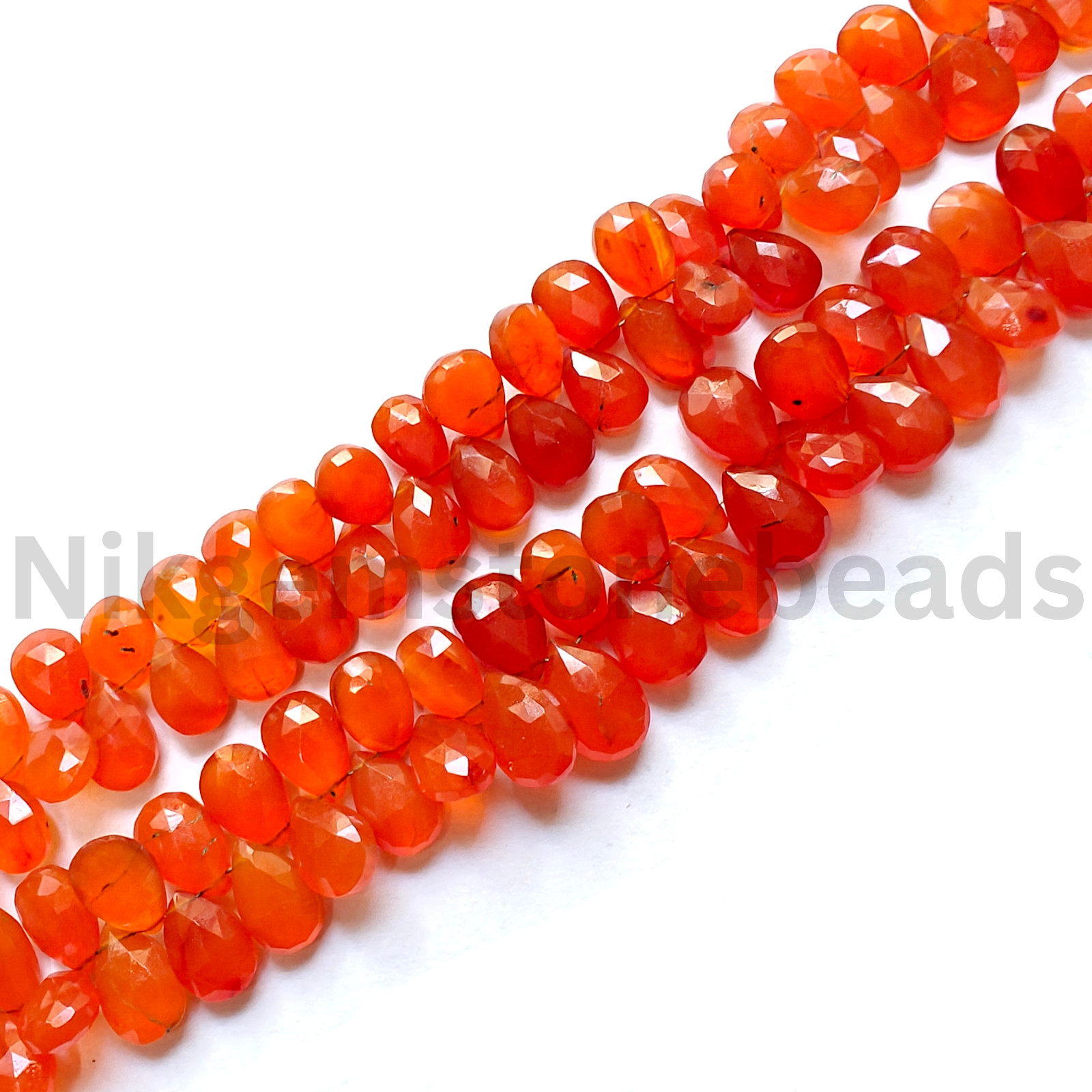 Natural Orange Carnelian Beads, Briolette Faceted Pear Cut Stone, 8.50-12.50 MM.