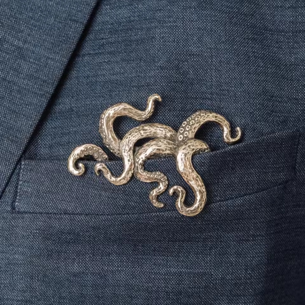Vintage Style Gold Octopus Brooch Pin Statement Ocean Nautical Beach JewelryGift