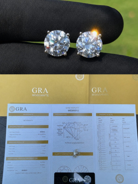Moissanite Screw Back 925 Solitaire Stud Earrings GRA Certified D/VVS1