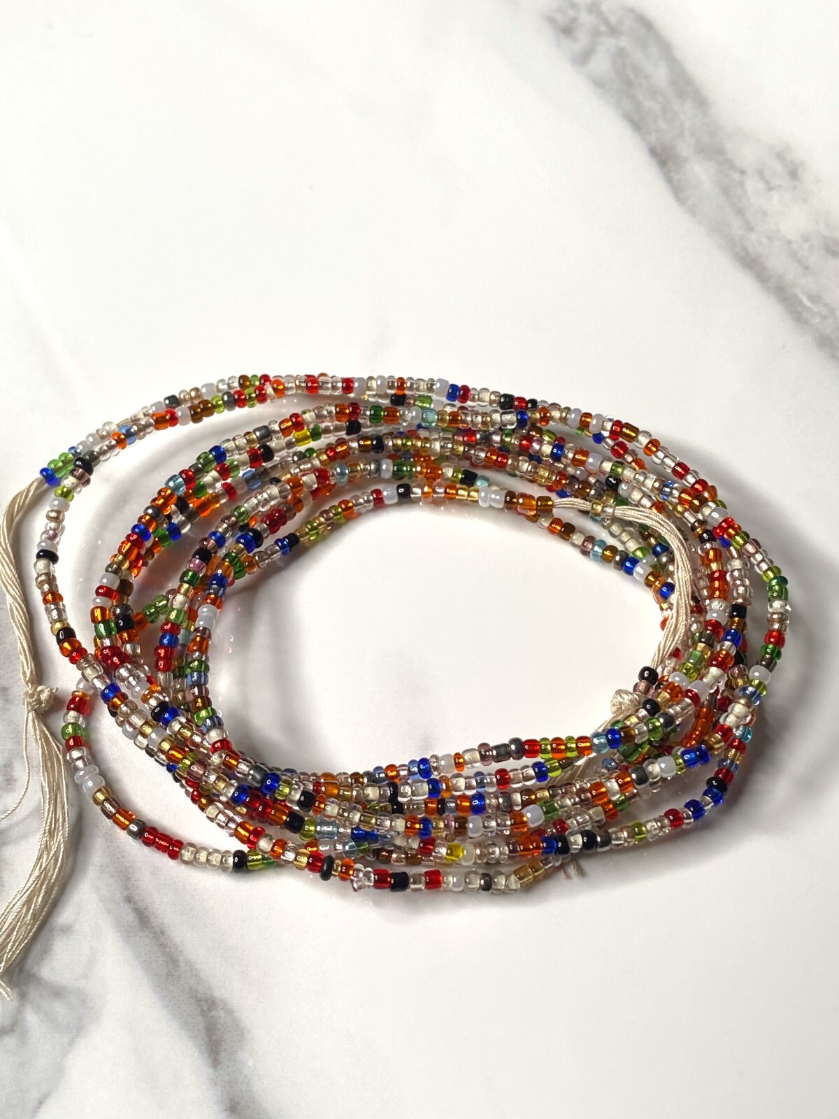Green,Blue,White,and Mixed Beads (Sunny Days) 60-inch Tie-on Cotton Waist Beads