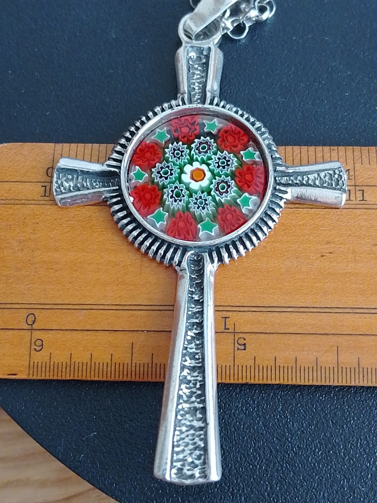 Superb 925 Sterling Silver & Millefiori Cross Necklace by Anna Marrone – 156 VE