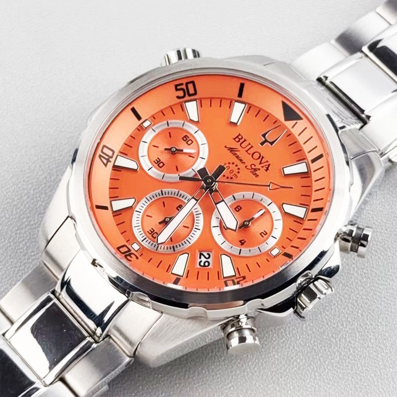 Bulova Marine Star Orange Dial Men’s Chronograph Quartz Watch 43MM 96B395