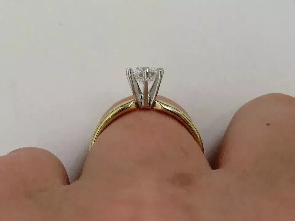 Real Moissanite 1Ct Round Cut Solitaire Engagement Ring 14K Yellow Gold Plated