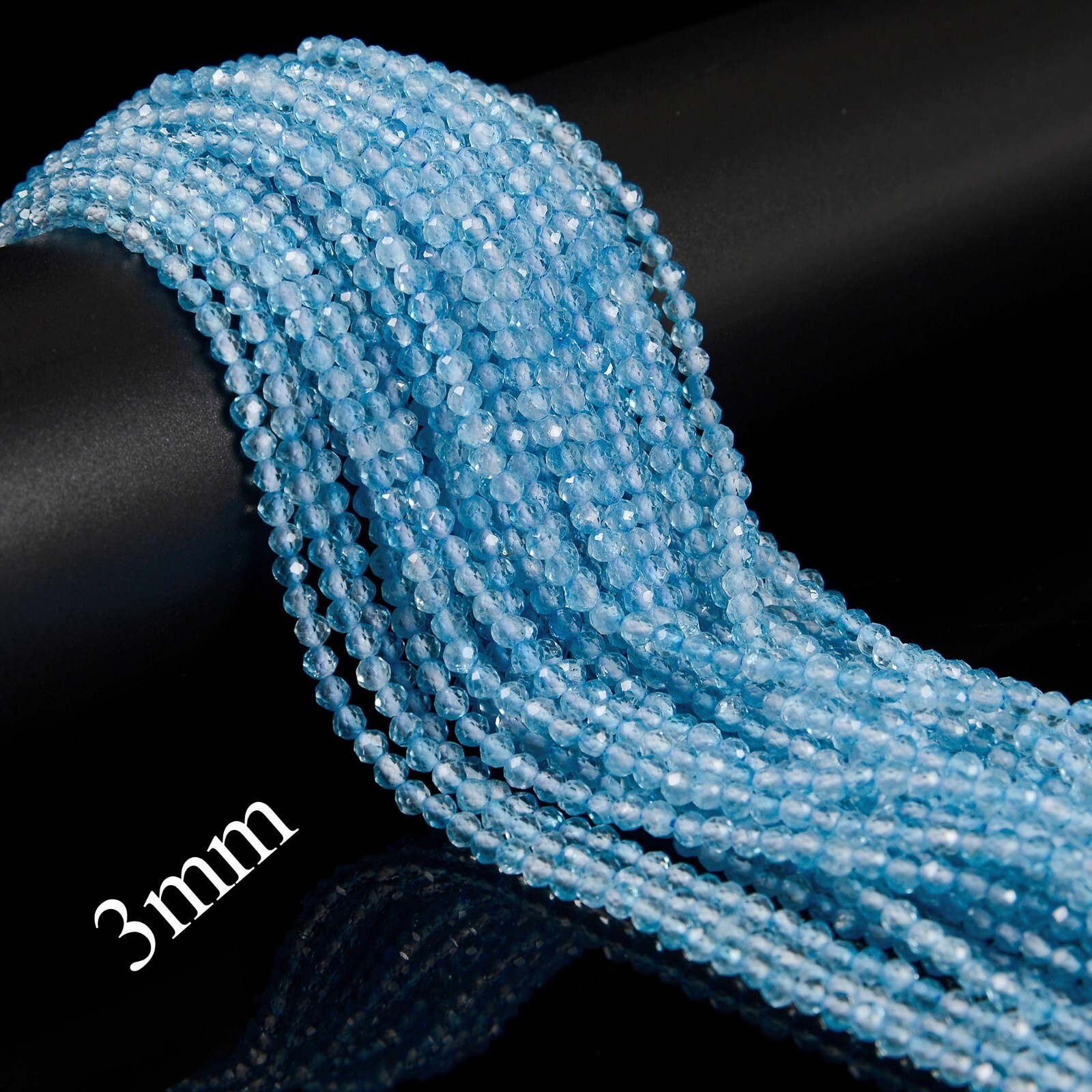 Natural Blue Topaz Faceted Round Beads Size 2mm 3mm 15.5” Strand
