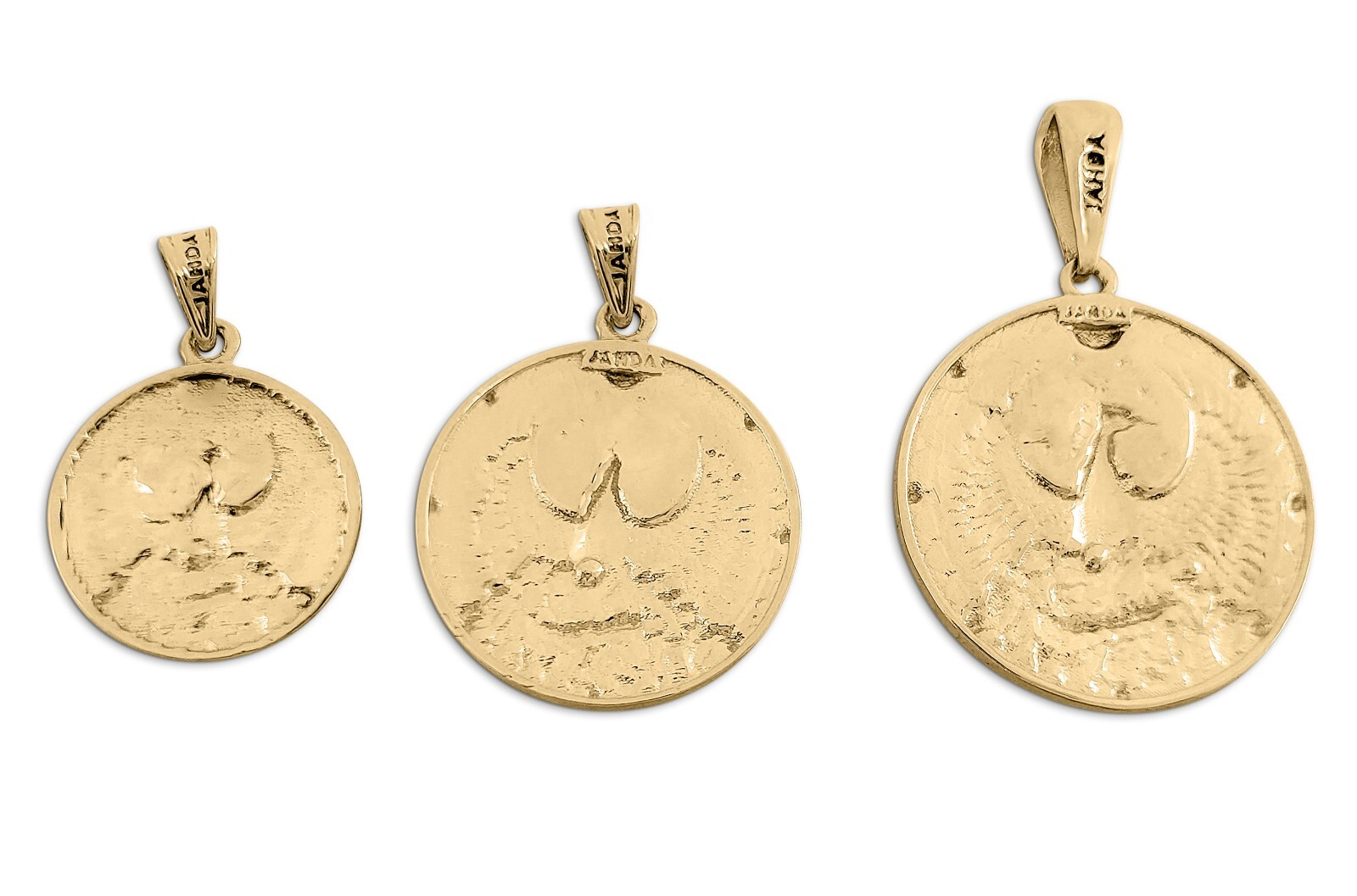 Real 18K Yellow Gold Scorpio Pendant, Zodiac Sign Coin Pendant Phoenix Astrology