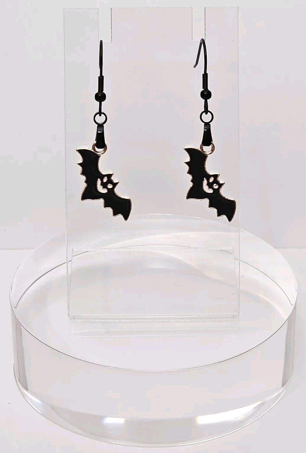 Halloween Dangling Black & Gold Bat Black French Hook Fashion Earrings