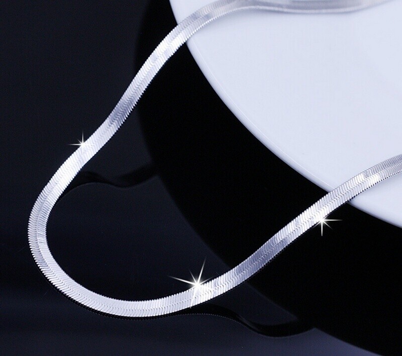 Men&Womens Real 18K White Gold Filled 22inch 4mm wide Herringbone Chain Necklace