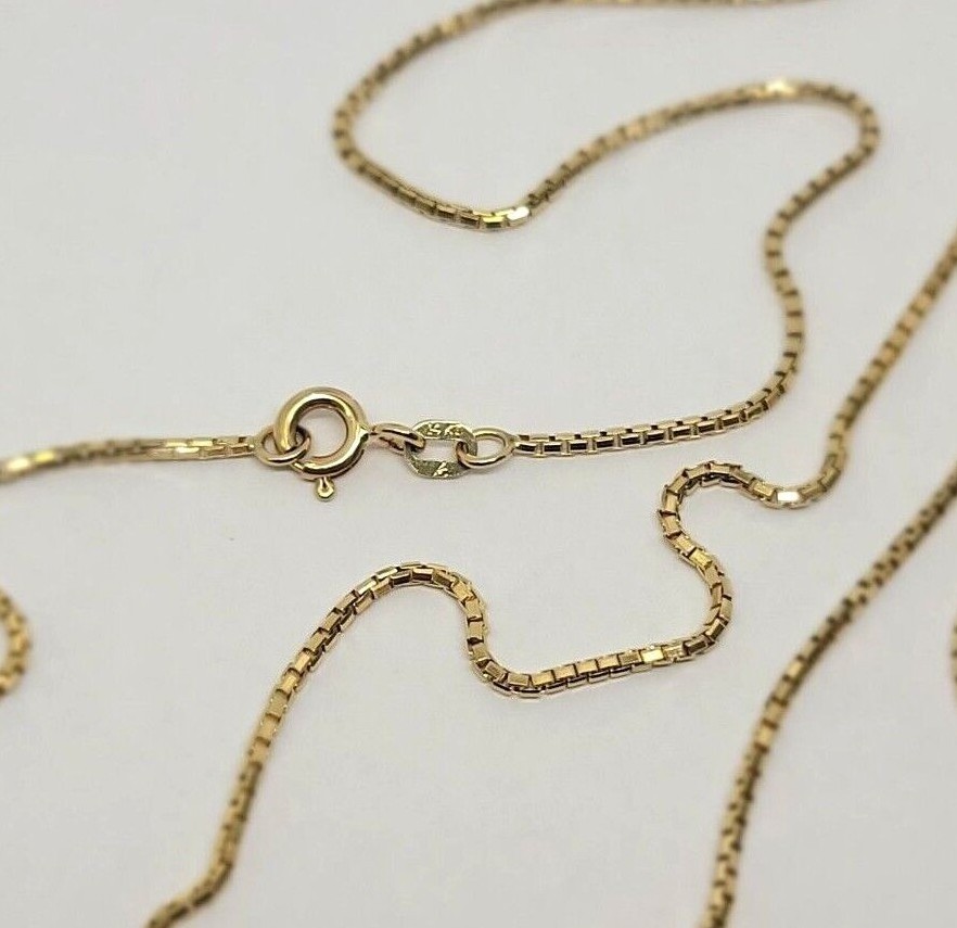 Authentic 14K Solid Yellow Gold Box Chain Necklace 0.55mm-0.9mm All Size 16″-24″