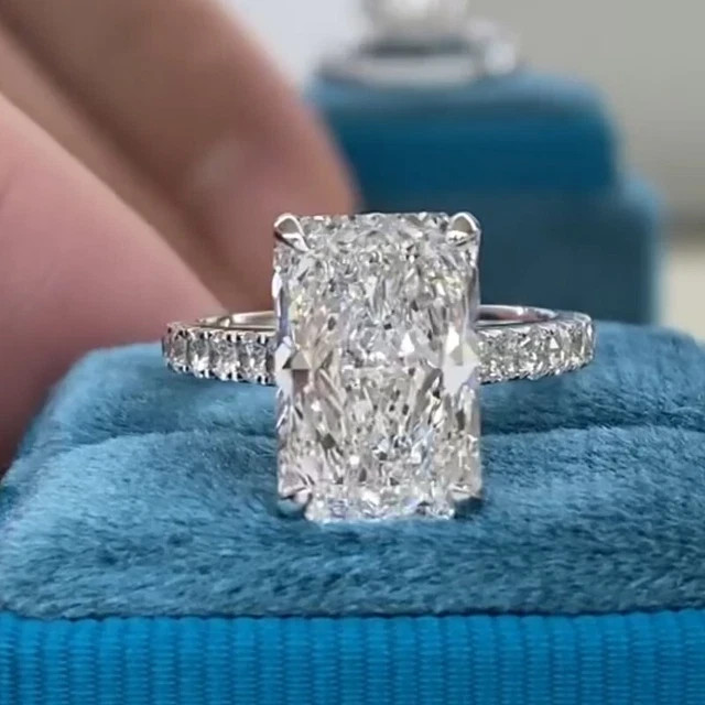5CTW Radiant Cut Moissanite Engagement Ring 925 Sterling Silver 14K Vermeil