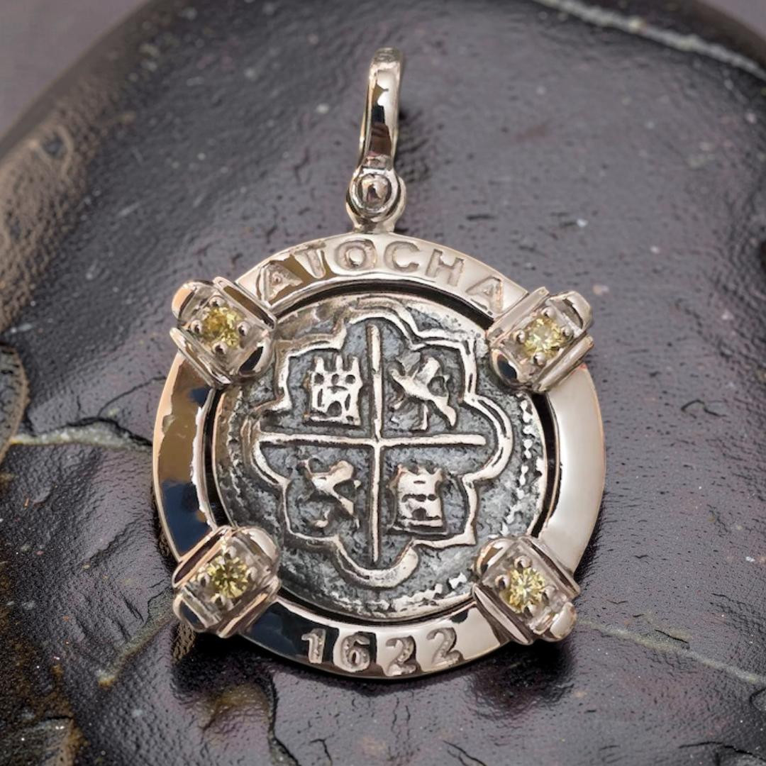 Atocha 1622 Shipwreck Silver Coin Pendant Citrine Gemstones Sterling Silver