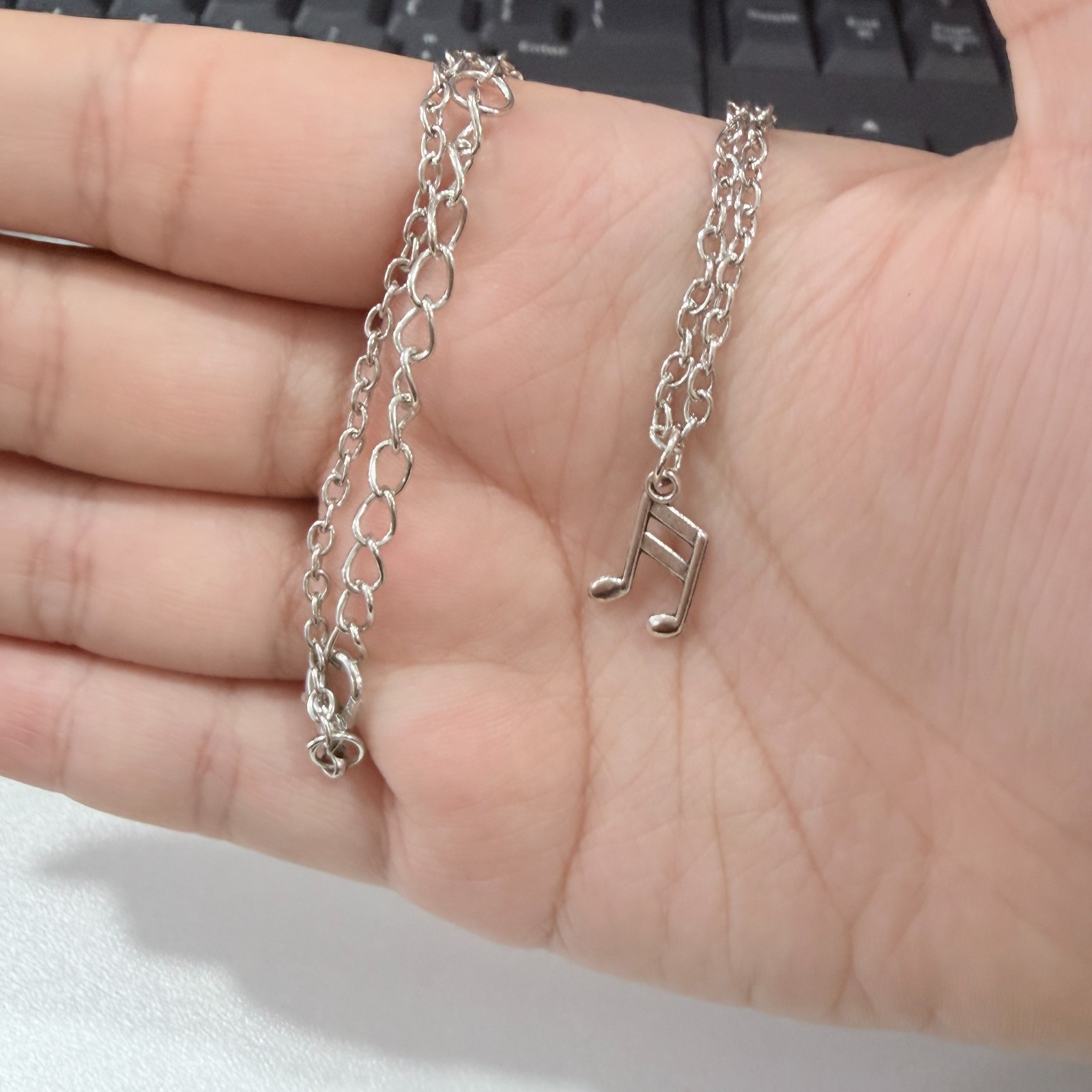 Silver Dainty Music Note Pendant Adjustable Necklace | 16″ + 2″ Extender