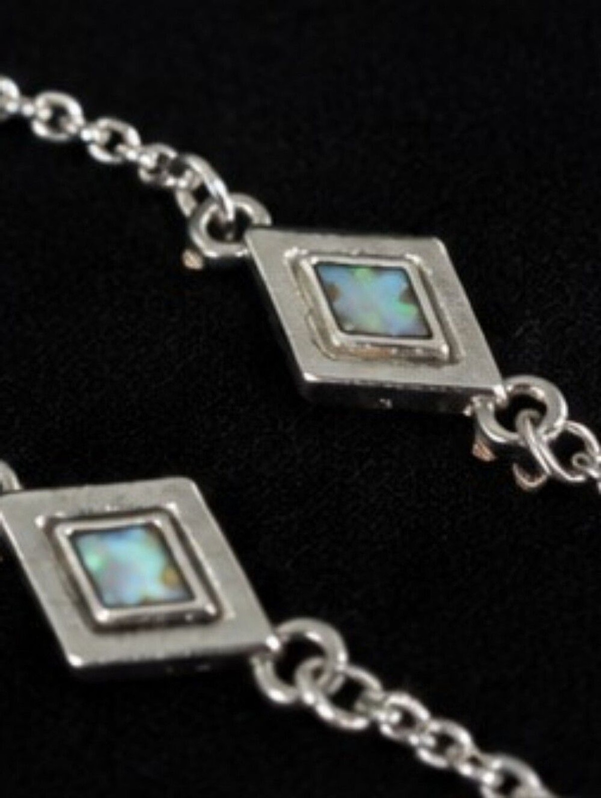 American Eagle Layered Y Drop Lariat Necklace Faux Abalone Silver Tone Boho Y2K