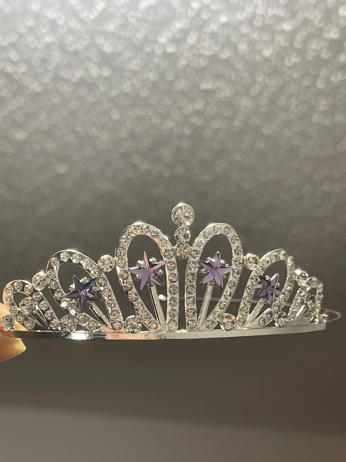 Silver Plated Adjustable Rhinestone Tiara Headband Purple Star Stones