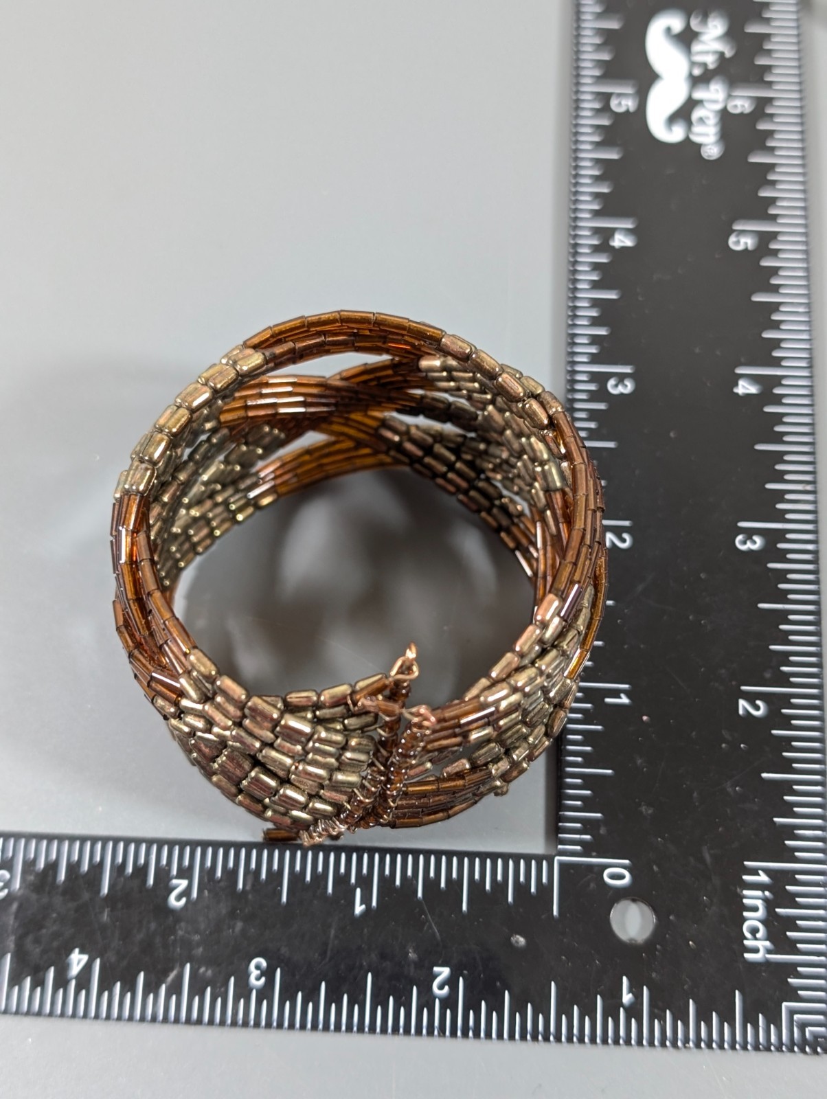 Boho Western tribal Brown Bronze Tone Braided Wide Cuff Bracelet 6.5 in