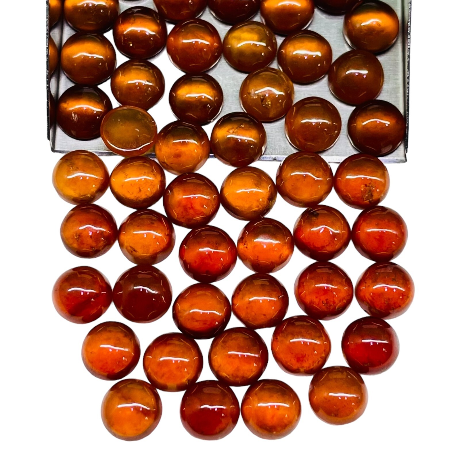 24 Pcs Natural Hessonite Garnet 7mm Round Untreated Loose Untreated Gemstones