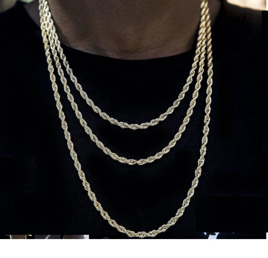 18K Gold Filled 16″- 32″ Tarnish-Resist Classic Diamond-Cut Rope Chain Necklace