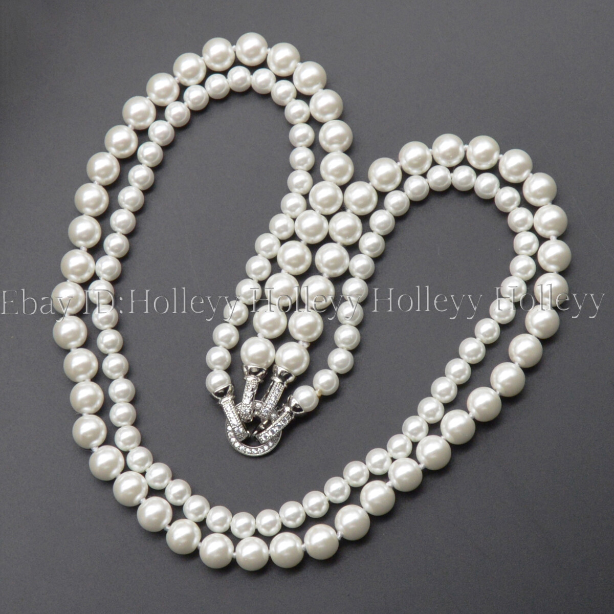 2 Rows 6mm 8mm Round White South Sea Shell Pearl Faux Pearl Necklace 18-20”
