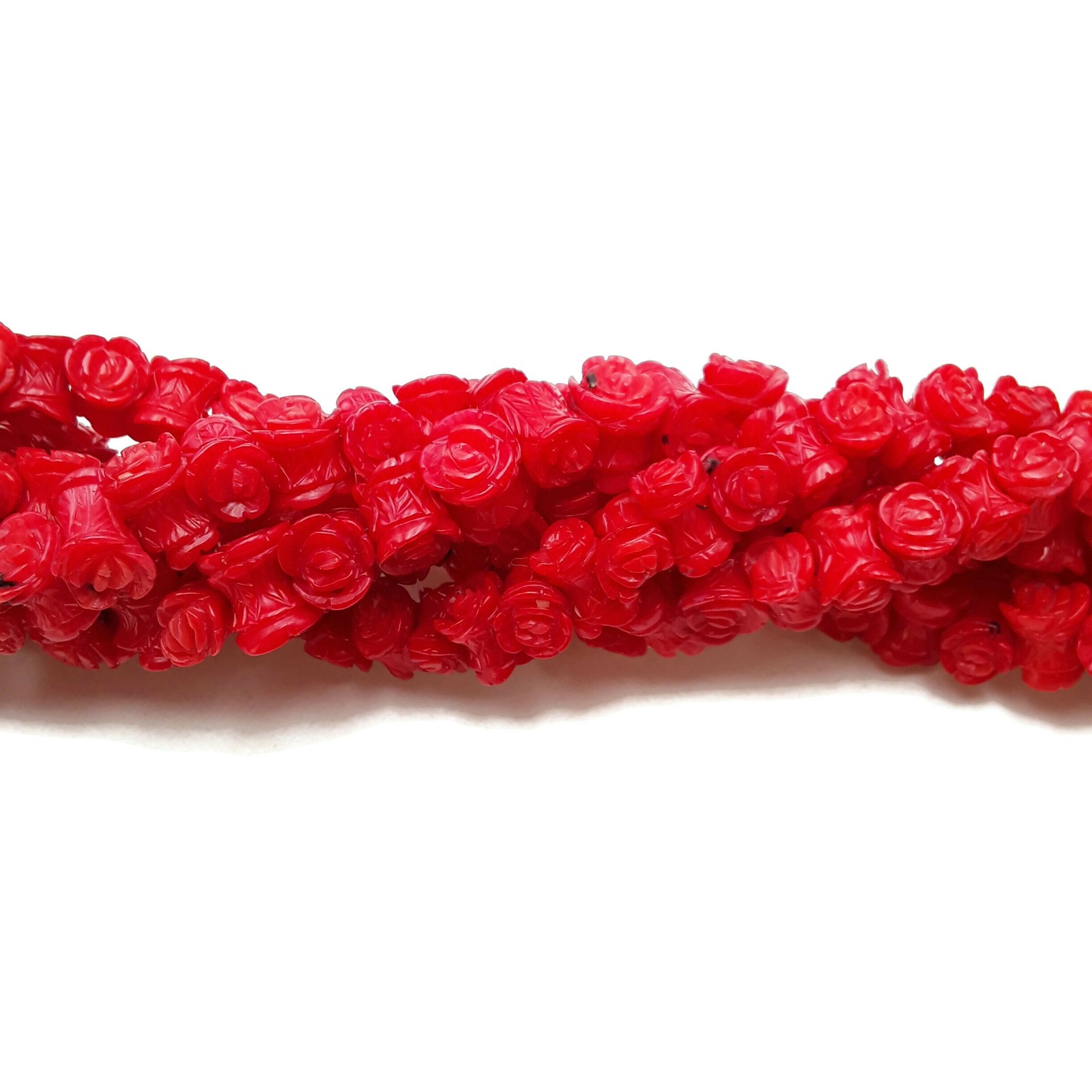 Red Bamboo Coral Hand Carved Flower Beads Size Approx 8x10mm 15.5” Strand