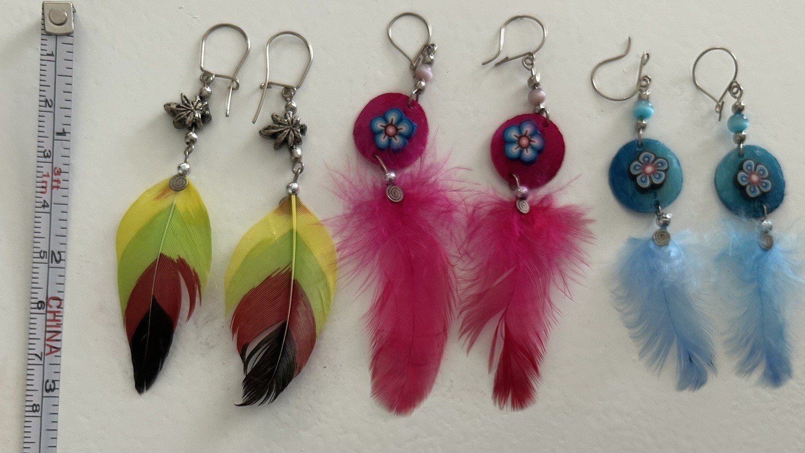 Set of 3 Alpaca Silver Feathers Gypsy Dangle Earrings