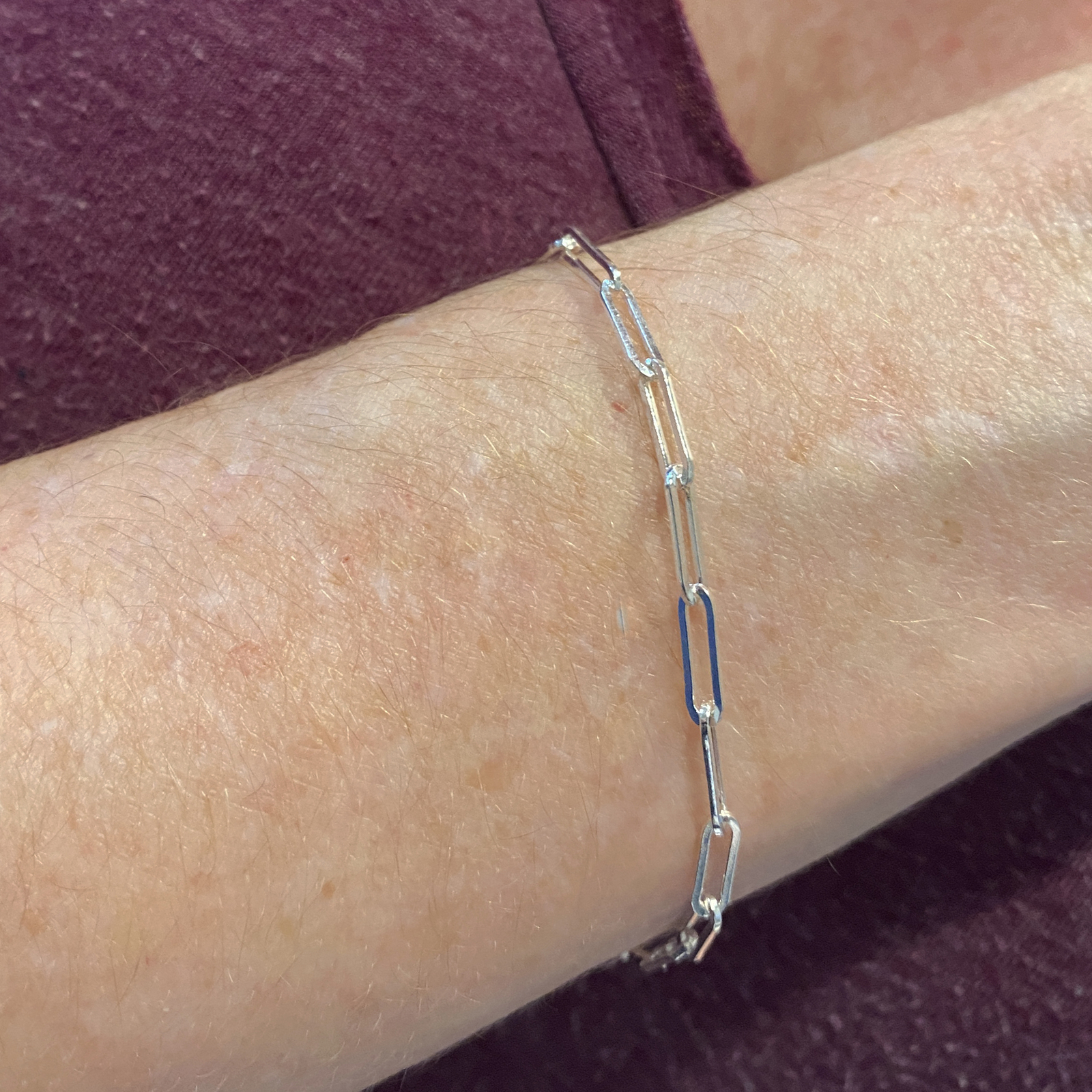 Real Solid 925 Sterling Silver Paperclip Bracelet Italy Paper Clip 6.5″-8″ 3MM