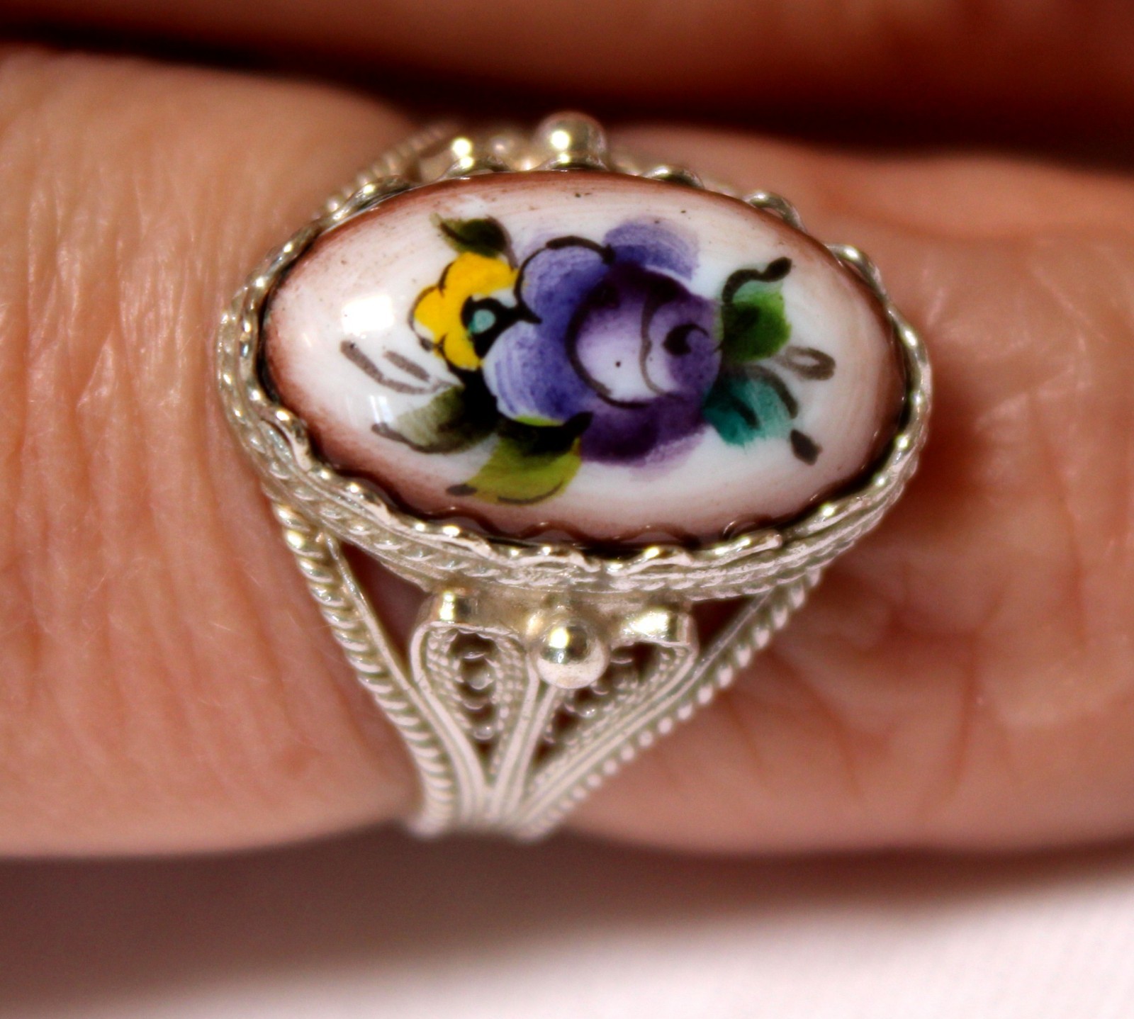 Vintage Russian Hand Painted Enamel Rings 4 Variation Finift Technique #77,83,95