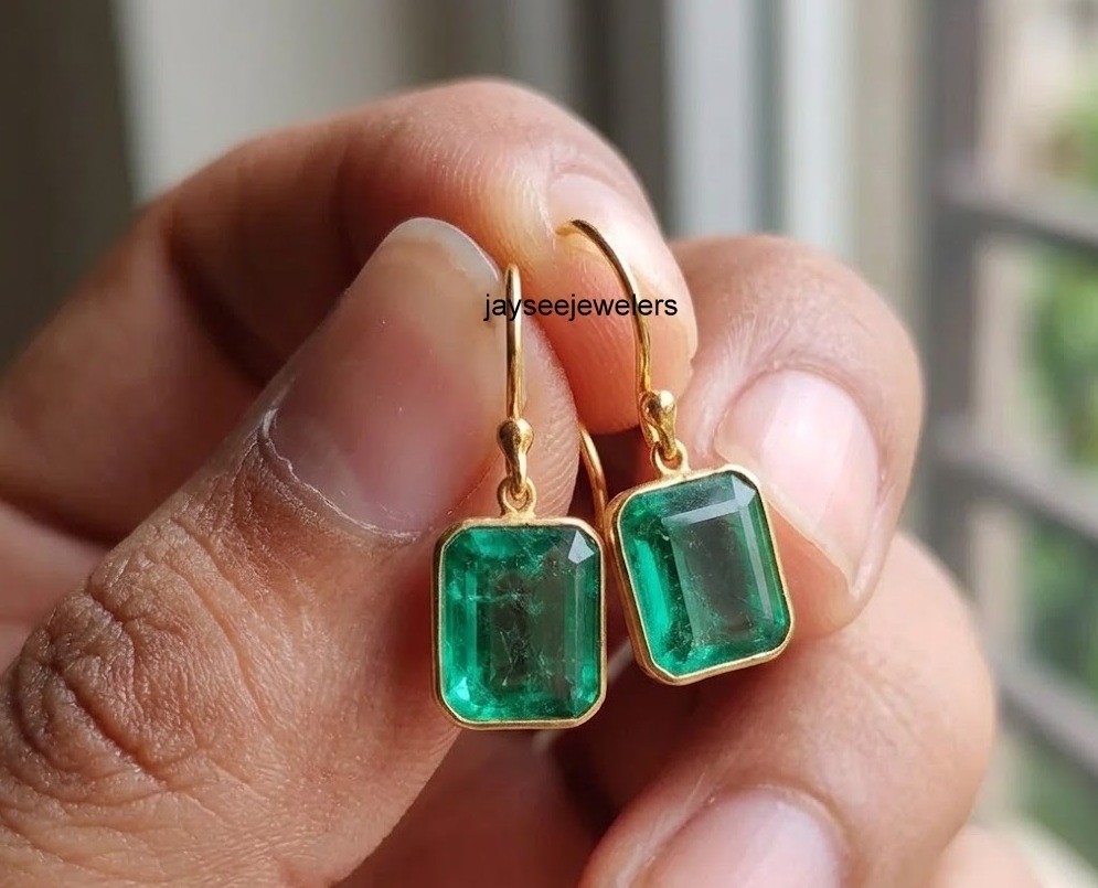 925 Sterling Silver Natural Emerald Hoop Earring Jewelry Gift For Engagement